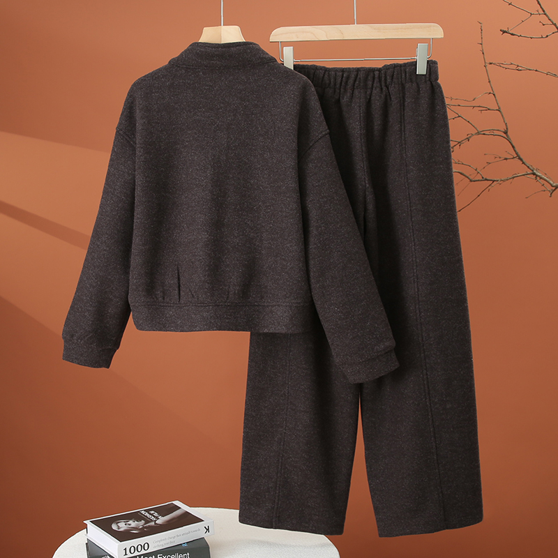 加厚休闲阔腿裤套装女秋冬2025新款时尚洋气减龄半拉链卫衣两件套 - 图0