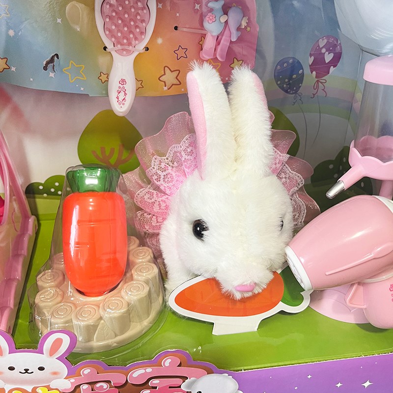 诺拉小兔子养成屋动物玩具可爱毛绒白兔宠物拉小比兔儿童礼物 - 图2
