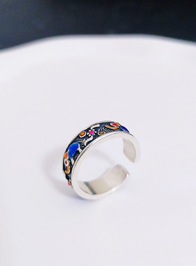 种花家无事牌珐琅戒指男女士款复古民族风森系吉象指环女文艺