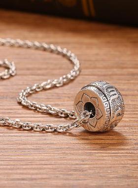 种花家无事牌90银项链男个性潮人男士挂件护身符六字真言吊坠女