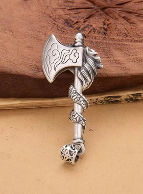种花家无事牌银龙头斧头吊坠男女挂坠个性潮项链龙斧子龙纹吊坠