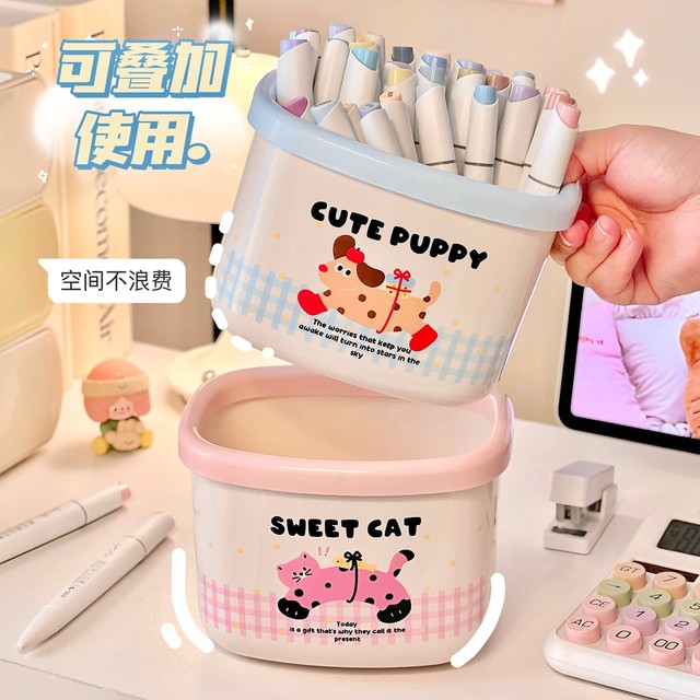 Cute large capacity pen holder marker pen storage bucket