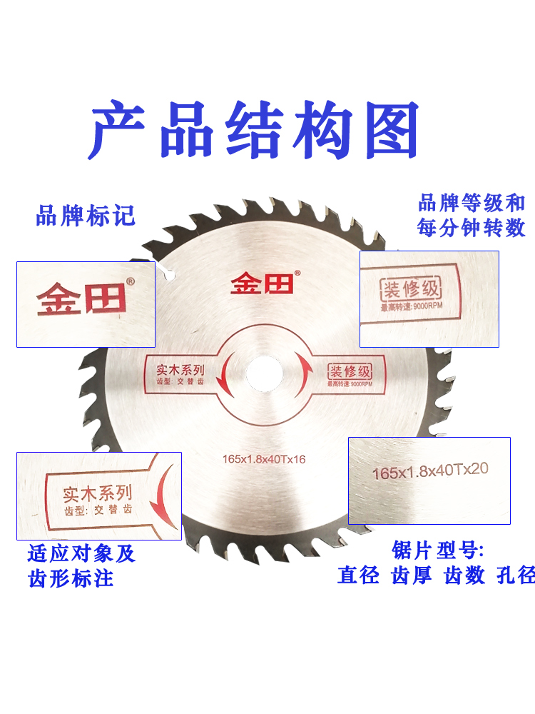 金田锂电锯锯片木工切割片5寸5.5寸6.5寸165圆木电圆锯圆盘锯锯片