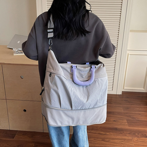 慵懒风轻便牛津布旅行大包出门套拉杆包健身可扩容干湿分离行李包 - 图1