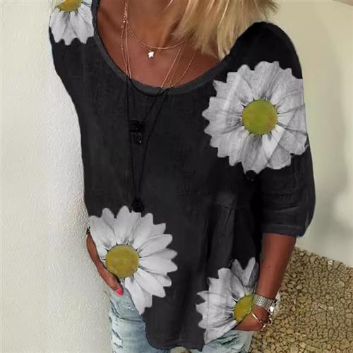 Womens Sleeve Chrysanthemum Round Three-quarter Neck Summer - 图2