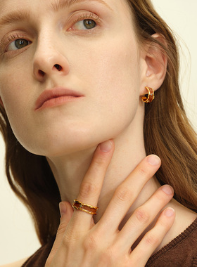 初印925银暗红滴胶戒指生日礼物