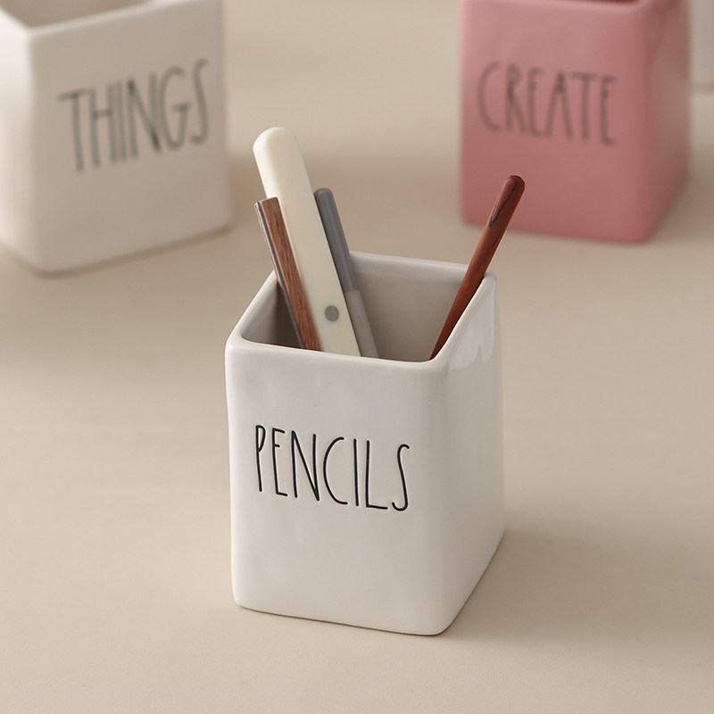 美国RD英文字母收纳筒简约陶瓷笔筒化妆刷牙膏收纳桶厨房梳子筒,淘宝优惠券,粉丝福利购,淘宝优惠卷