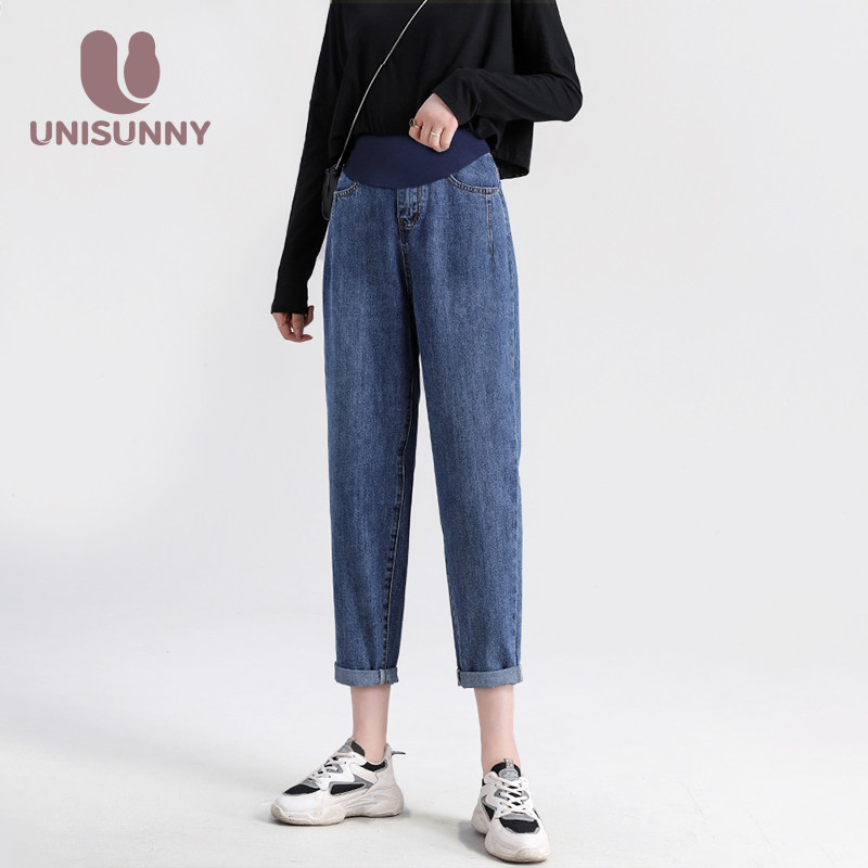 unisunny孕妇外穿托腹裤老爹牛仔裤 unisunny孕妇直筒裤