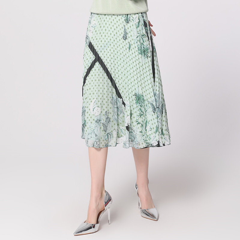 专柜正品马天奴女夏季新款绿色印花雪纺度假风半身裙流行裙子半裙,淘宝优惠券,粉丝福利购,淘宝优惠卷