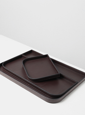 轻奢方形皮革托盘收纳摆件氛围感