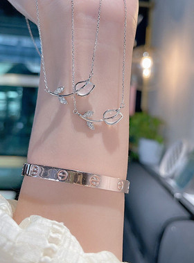 郁金香纯银项链女时尚个性百搭