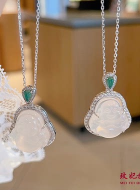 白玉髓佛纯银项链女百搭时尚轻奢