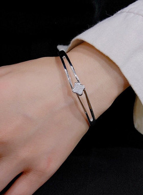 小众设计气质百搭幸运草纯银手镯