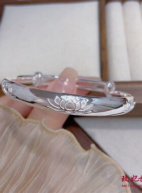 莲花纯银手镯女民族风时尚气质