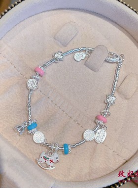 福平安木马盘缠银手链女简约百搭