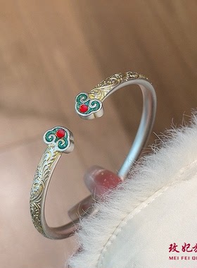 宝相花如意纯银手镯女轻奢高级感