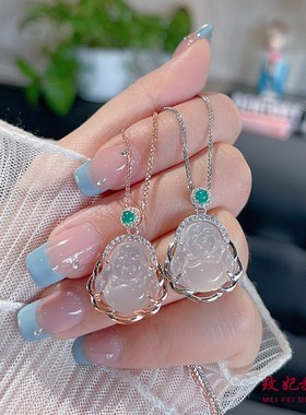 白玉髓佛纯银项链女个性时尚百搭