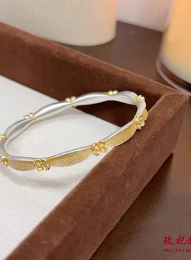 桂花描金闭口纯银手镯女简约百搭