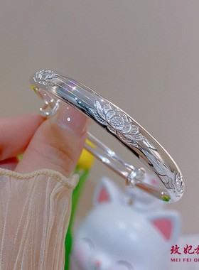 莲花纯银手镯女个性时尚气质网红