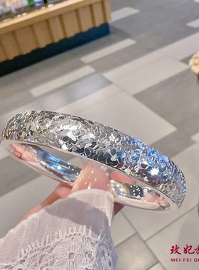 碎冰冰宽版纯银手镯女简约百搭