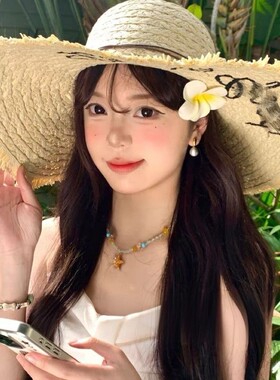 法式蕾丝蝴蝶结草帽女夏季度假风大帽檐遮阳防晒帽海边沙滩太阳帽