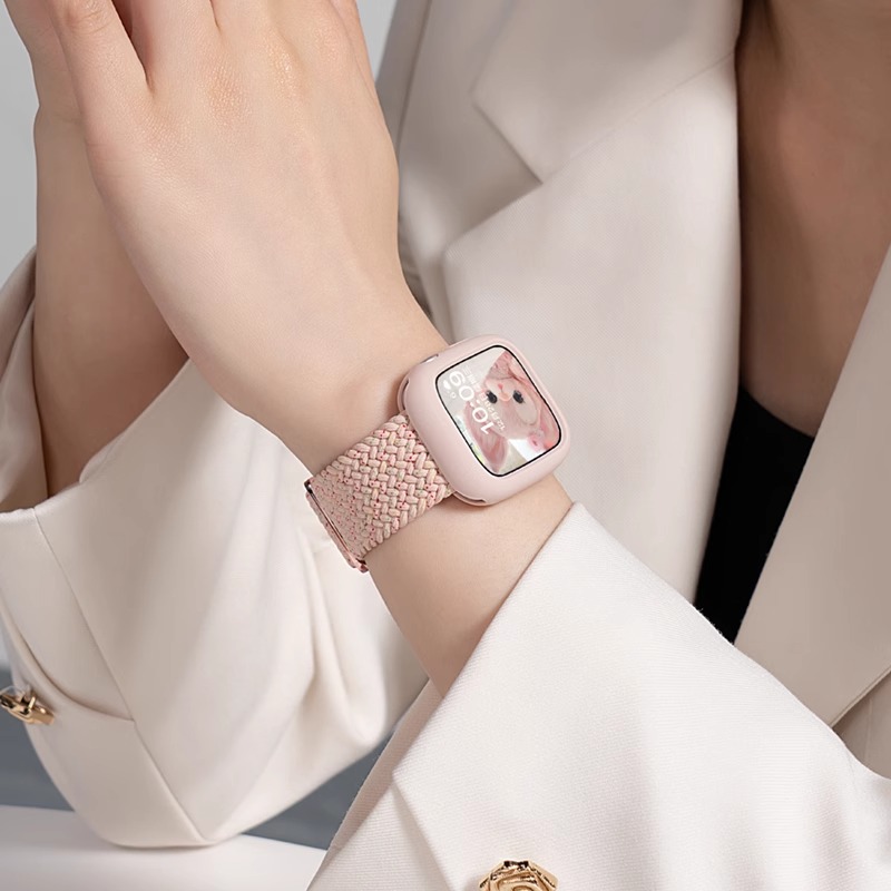 适用iwatch8表带S9苹果applewatch9手表S7尼龙S7编织7女夏天新款SE彩虹S6可爱6代高级小众男个性S10智能10-图0