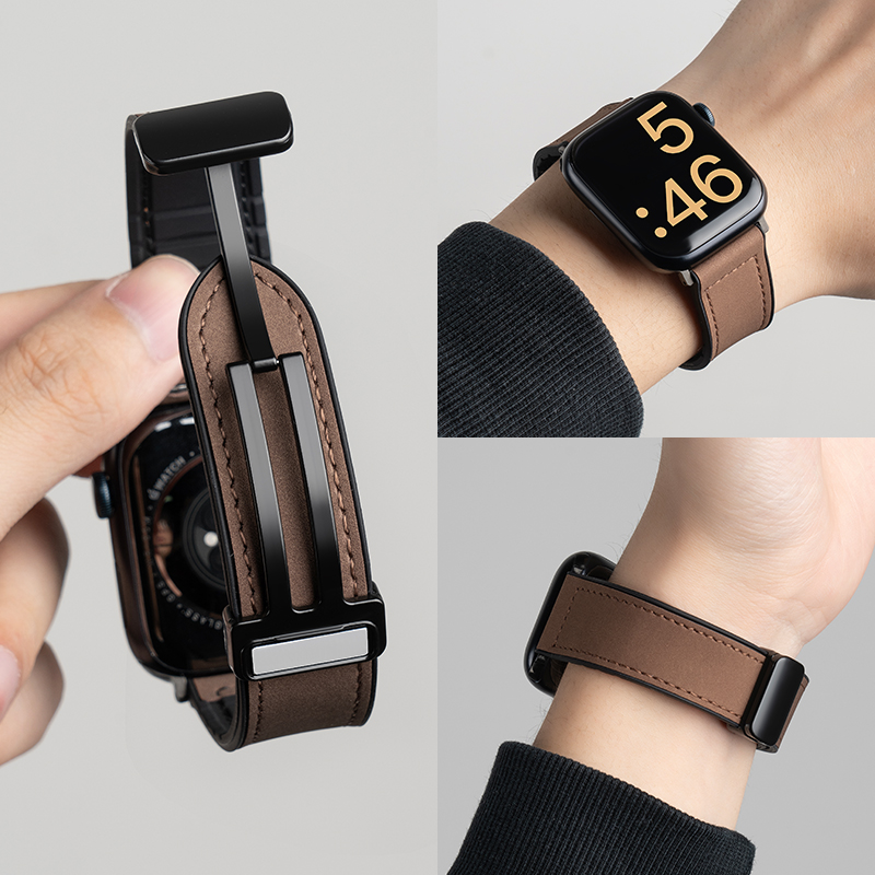匠戴适用苹果S10表带男iwatch9手表女applewatch8疯马S9春夏S8新款10高级磁吸S7运动7智能S6真皮SE硅胶Ultra-图2