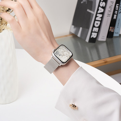 适用iwatch11表带S11苹果S8手表S7米兰尼斯Applewatch9新款夏天SE3金属磁吸S10透气高级ultra3女男watchs运动 - 图1