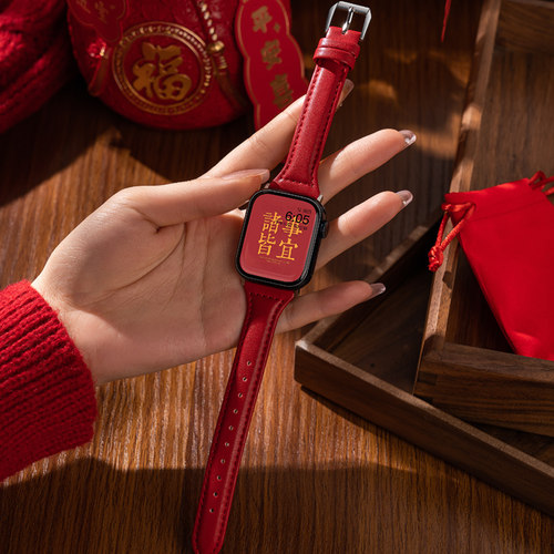适用iwatch11表带新年红色applewatch10苹果S11手表S10女款S9尼龙S8编织硅胶s7真皮SE3金属10男夏季磁吸运动 - 图3