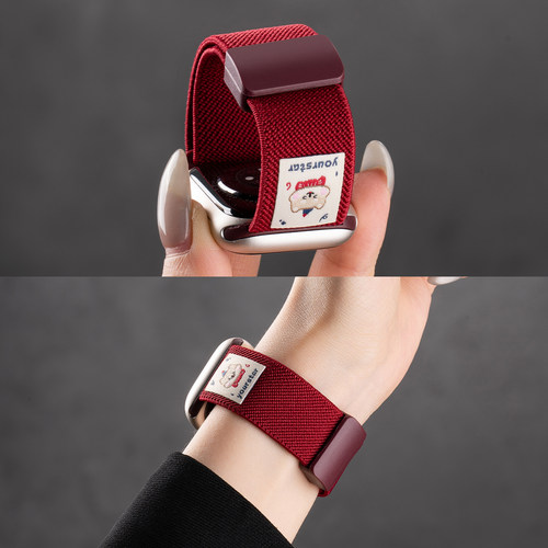 匠戴适用苹果S11手表iwatch11表带applewatchs10新款酒红拼色夏天11可爱小狗智能s9编织运动女SE3磁吸扣尼龙 - 图0
