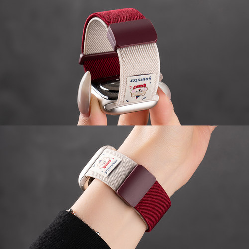 匠戴适用苹果S11手表iwatch11表带applewatchs10新款酒红拼色夏天11可爱小狗智能s9编织运动女SE3磁吸扣尼龙 - 图1