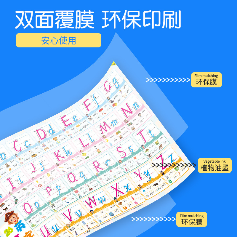 儿童26个英文字母挂图幼儿园小学生二十六个英语字母表启蒙墙贴-图2