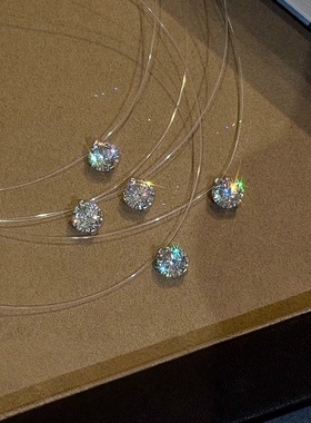 夏日人鱼泪~超闪锆石项链女透明隐形锁骨链可调节链气质颈链配饰