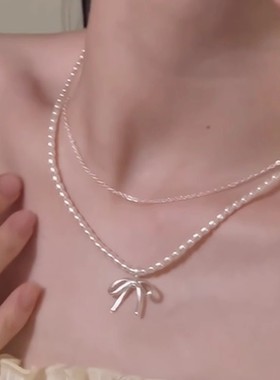 蝴蝶结小米珍珠项链轻奢颈链配饰