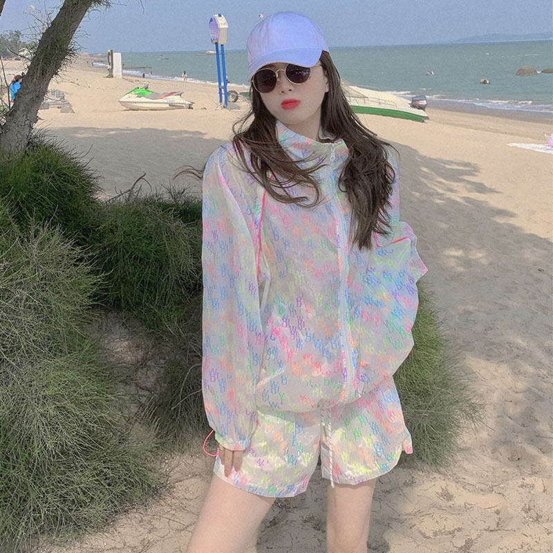 海边沙滩防晒两件套夏季印花宽松+ 波比梦时尚套装