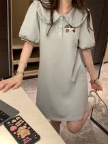 Designers section 2022 Real pictures Real Bear Embroidery Dolls Collar Foreign Dress Women Summer Age Reduction Bubble Cuff T Tide Cards