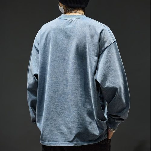 卫衣男士加肥加大胖子嘻哈街头打底衫春秋季大码水洗纯棉长袖t恤 - 图1