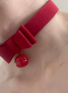 男士新年铃铛项链性感蝴蝶结丝绒choker颈链禁欲系颈带脖子装饰品