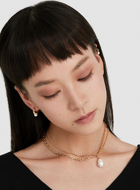 天然双层小众设计感珍珠项链法式