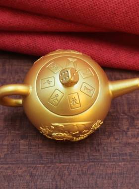 黄铜双鱼把把壶手把件金色可旋转