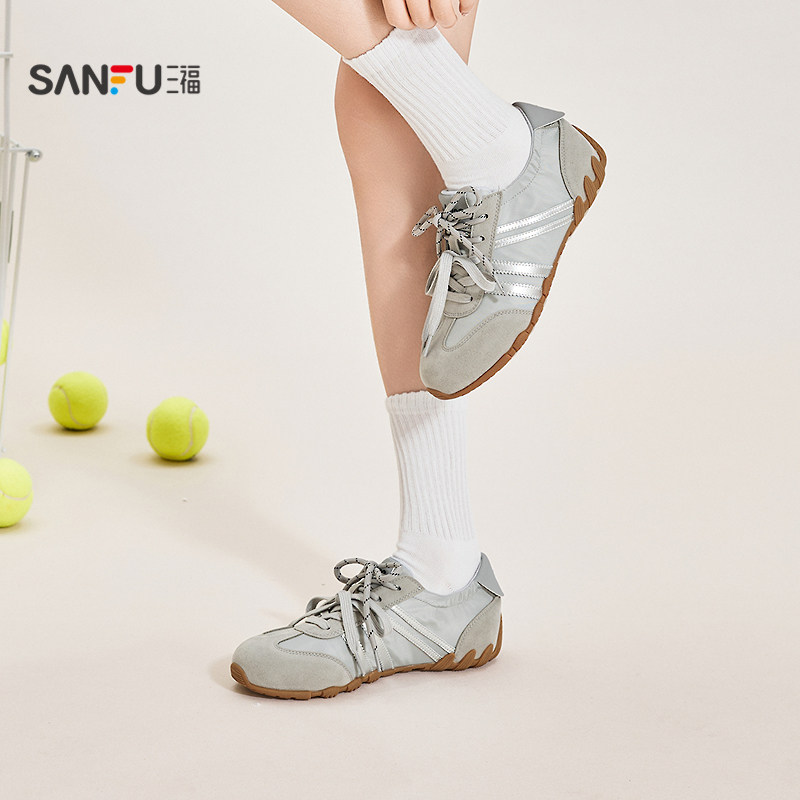三福女板鞋春季复古系带松紧鞋口圆头低帮德训鞋女鞋854211,淘宝优惠券,粉丝福利购,淘宝优惠卷