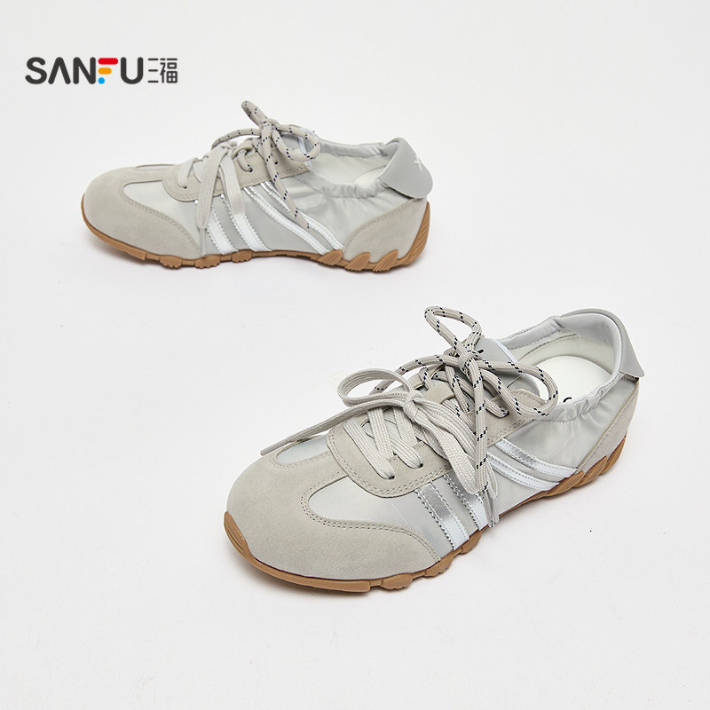 三福女板鞋春季复古系带松紧鞋口圆头低帮德训鞋女鞋854211,淘宝优惠券,粉丝福利购,淘宝优惠卷