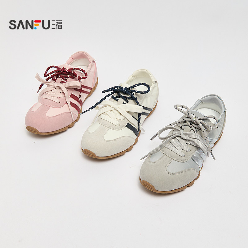 三福女板鞋春季复古系带松紧鞋口圆头低帮德训鞋女鞋854211,淘宝优惠券,粉丝福利购,淘宝优惠卷