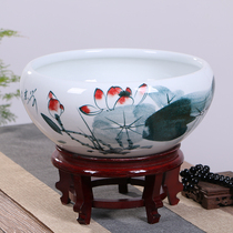 Jingdezhen ceramic fish tank bowl lotus water lily pot large turtle fish pot home hand-painted desktop daffodil lotus pot