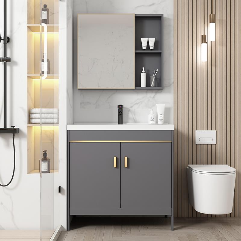 2025新款高端浴室柜高级感轻奢风落地式太空铝洗脸盆洗手盆柜组合 - 图1