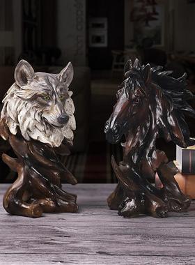 电视柜上的装饰品摆件高级感客厅家居创意仿木根动物头像老鹰头复