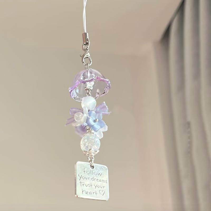 新中式手机链配件独特好看的手机链紫色精灵水母风铃挂件手作ins风铃串珠耳机手机链咕本挂件挂饰,淘宝优惠券,粉丝福利购,淘宝优惠卷