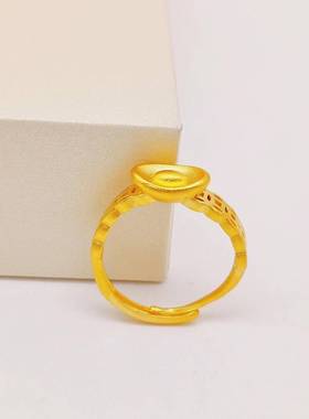 越南沙金元宝戒指女小众设计感复古开口仿真金指环首饰品