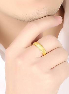 真空电镀24K黄金磨砂车花戒指 闪砂沙面开口型男霸气时尚男士戒指