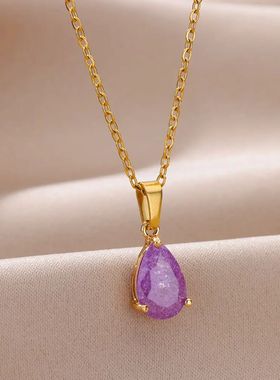 Zircon Teardrop Necklaces For Women Gold Plated Stainless